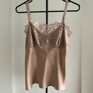 SOLD ANNE KLEIN LACE CAMISOLE BLOUSE  DUSTY ROSE PINK 100% SATIN SILK 10